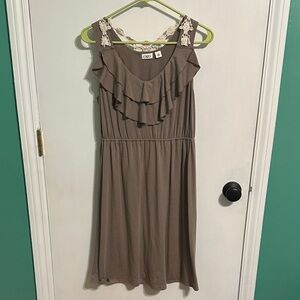 Cato Brown Ruffled Midi Dress with‎ Lace Accents